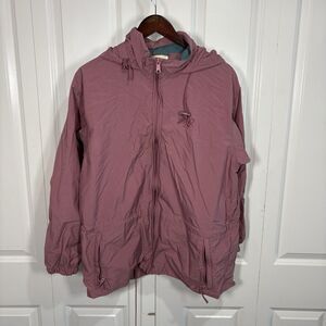 Cottage Essentials Jacket Womens M Mauve Nylon Windbreaker Y2K Hooded Retro